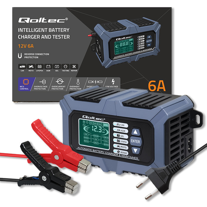 Cyfrowy tester miernik baterii z ładowarką 6A 12V 24V z funkcją naprawy