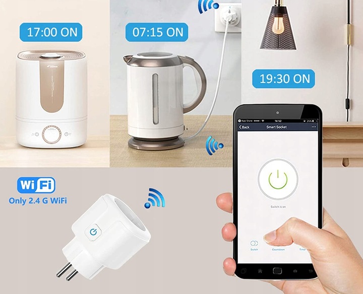 Gniazdko WiFi Tuya Watomierz Timer Inteligentne Kontakt SMART Sterownik