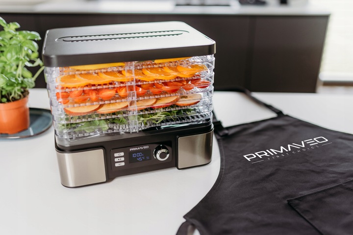 DUŻA SUSZARKA DO GRZYBÓW OWOCÓW TERMOOBIEG 450W ZEGAR PRIMAVEO POJEMNA 12L