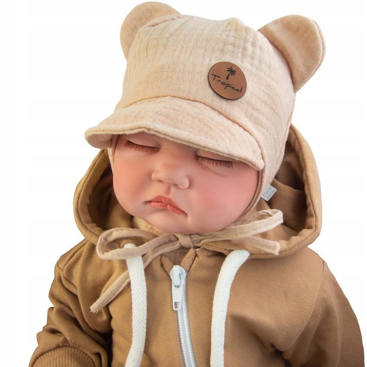 CZAPKA Z MUŚLINU letnia z daszkiem beżowa 48-50