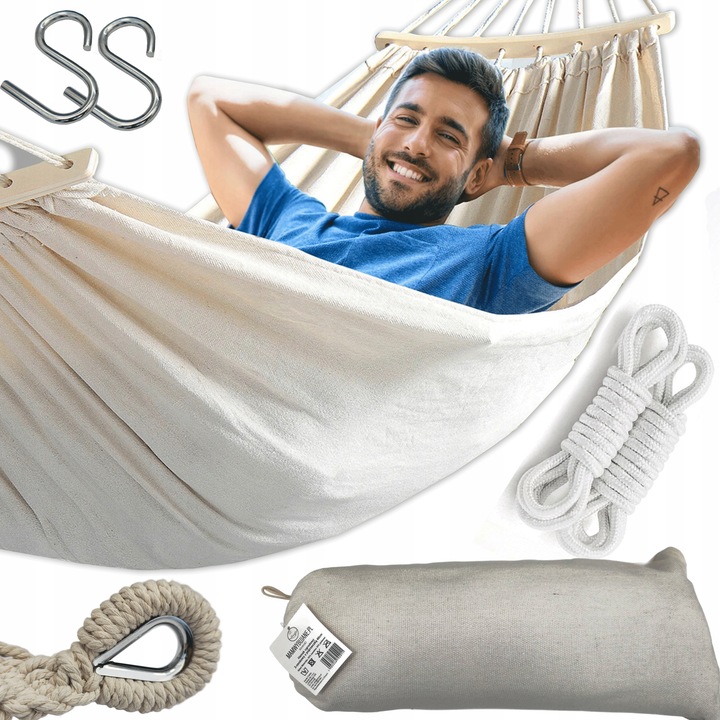 HAMAK OGRODOWY XXL BRAZYLIJSKI dwuosobowy WZMOCNIONY DRĄŻEK 260 x 155 cm