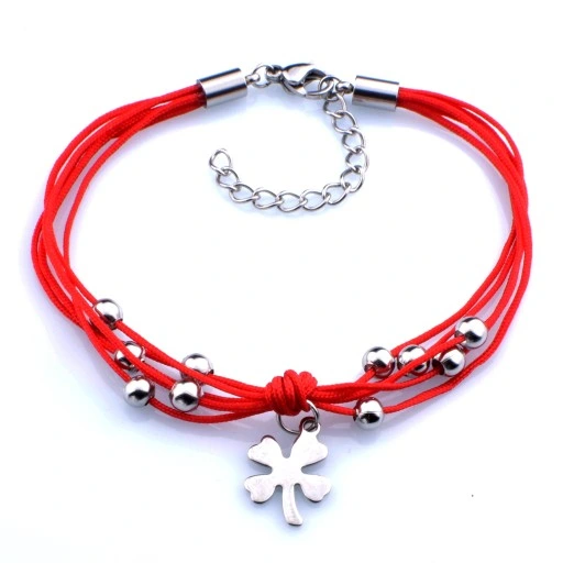 Bransoletka Srebrna Koniczynka Szczęścia Sznurek