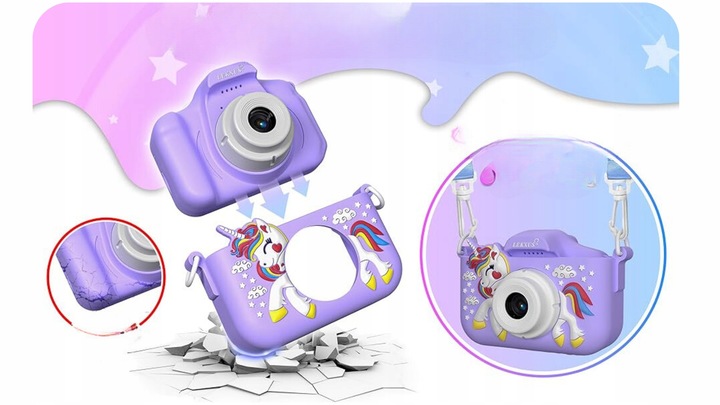 APARAT CYFROWY DLA DZIECI JEDNOROŻEC SELFIE KAMERA+KARTA 32GB MENU PL