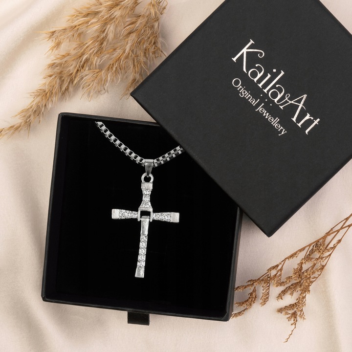 NASZYJNIK VIN DIESEL TORETTO DOM SZYBCY I WŚCIEKLI FAST N7 KRZYŻYK SREBRNY