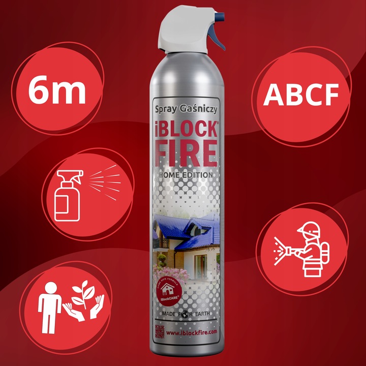 SPRAY GAŚNICZY DO DOMU iBlockFIRE Home Edition BIO SKUTECZNA DLA: A B C F E