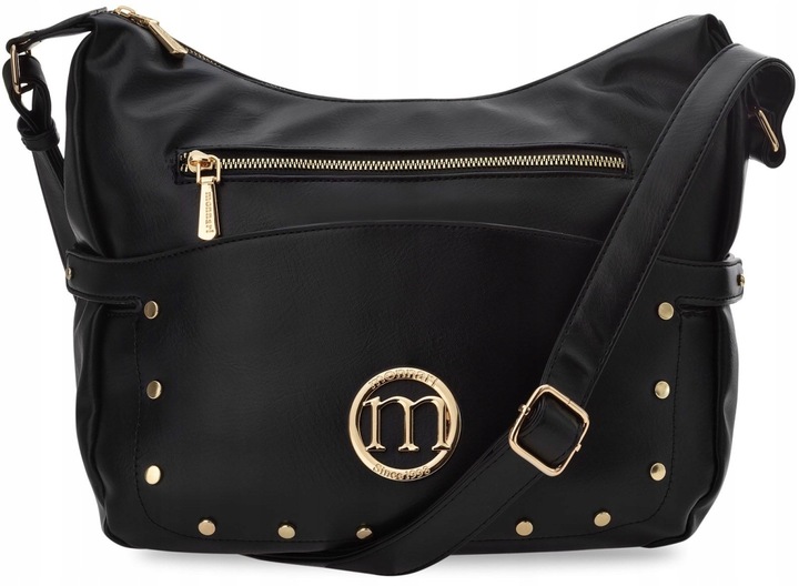 Torebka Duża Listonoszka Monnari Kieszonkami Torba Damska Z Ćwiekami Czarna
