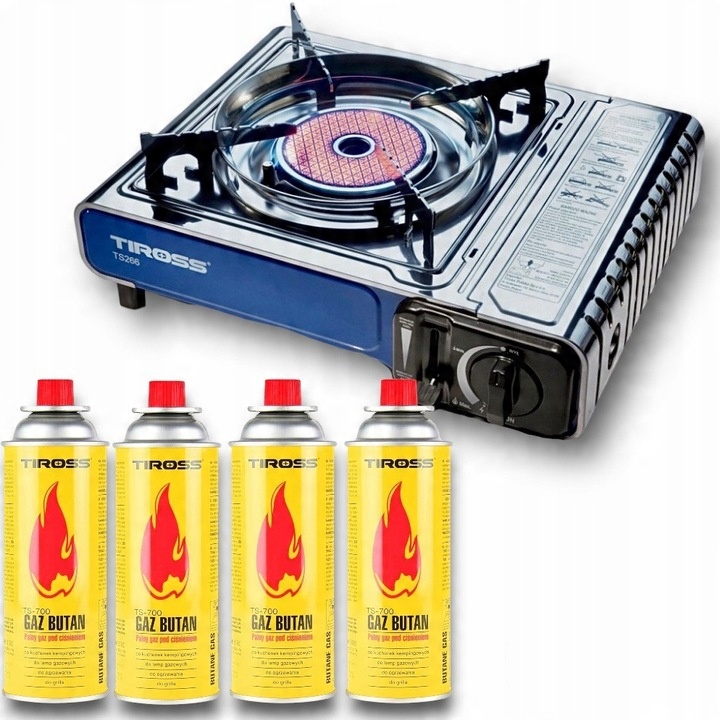 KUCHENKA TURYSTYCZNA TIROSS TS-266 SREBRNA 1650 W + 4 I BUTLE GAZOWE