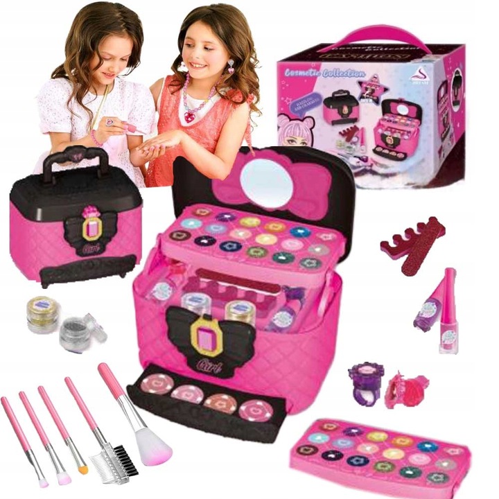ZESTAW KOSMETYKÓW DO MAKIJAŻU I PAZNOKCI KUFEREK MAKE UP PREZENT DLA DZIECI