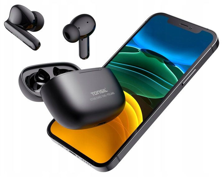 CZARNE SŁUCHAWKI Bezprzewodowe Dokanałowe TONSIL T50 BT Bluetooth IPX5 V5.3