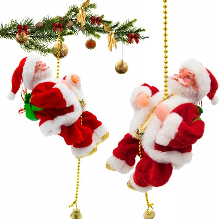 WSPINAJĄCY SIĘ MIKOŁAJ 20 cm PO LINIE 100CM Z MELODYJKA NA ŚWIĘTA