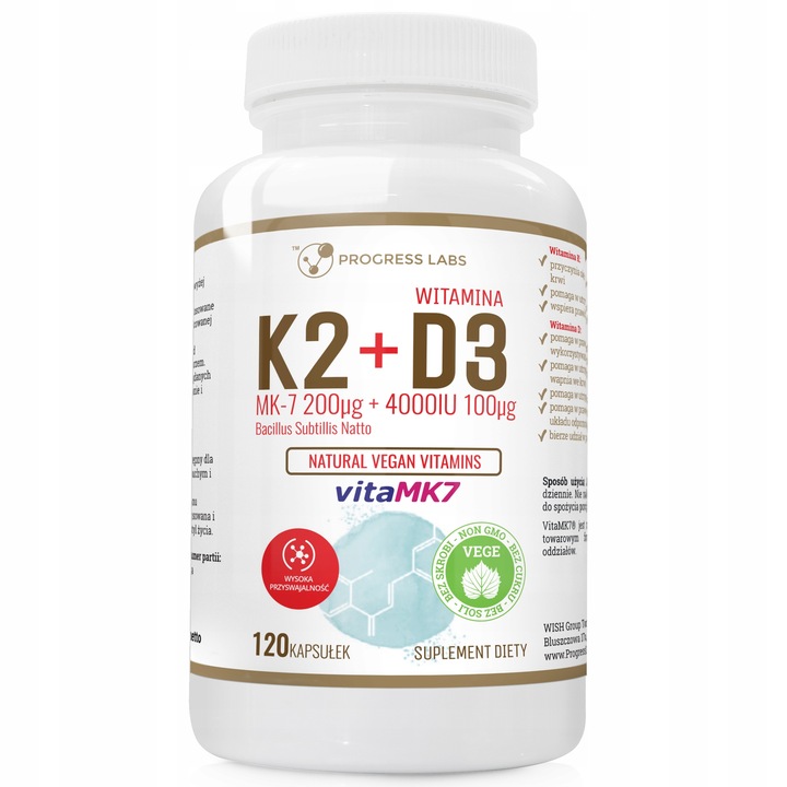 WITAMINA K2 VitaMK7 200µg + D3 4000IU Wegan 120kap