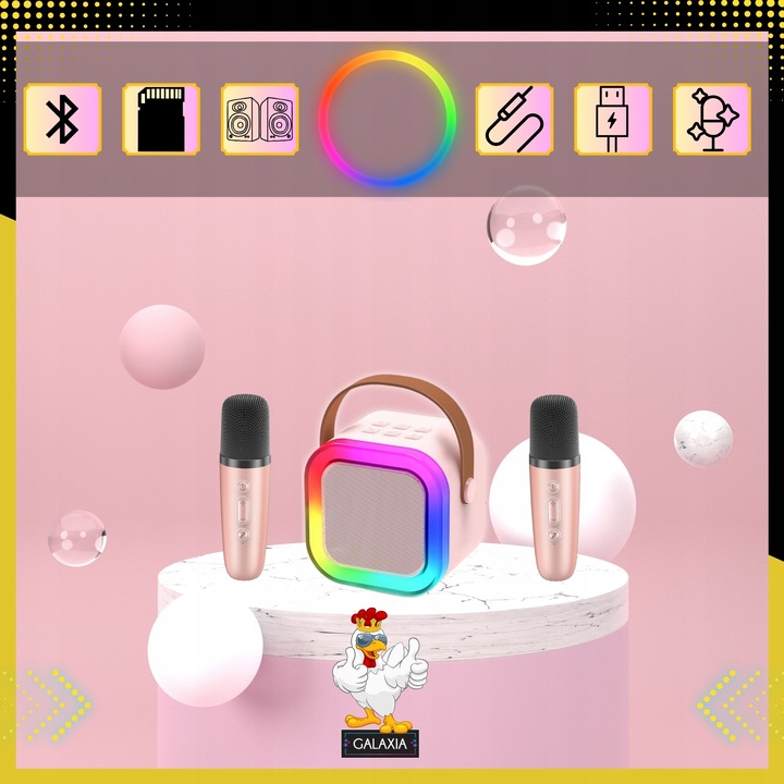 ZESTAW DO KARAOKE DLA DZIECI 2 MIKROFONY GŁOŚNIK BEZPRZEWODOWY 2X MIKROFON