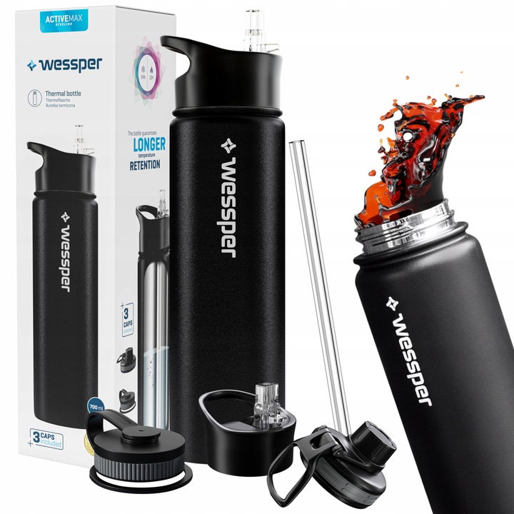 Kubek Termiczny Bidon Butelka Termiczna Stalowa z wymiennymi ustnikami 0,7l