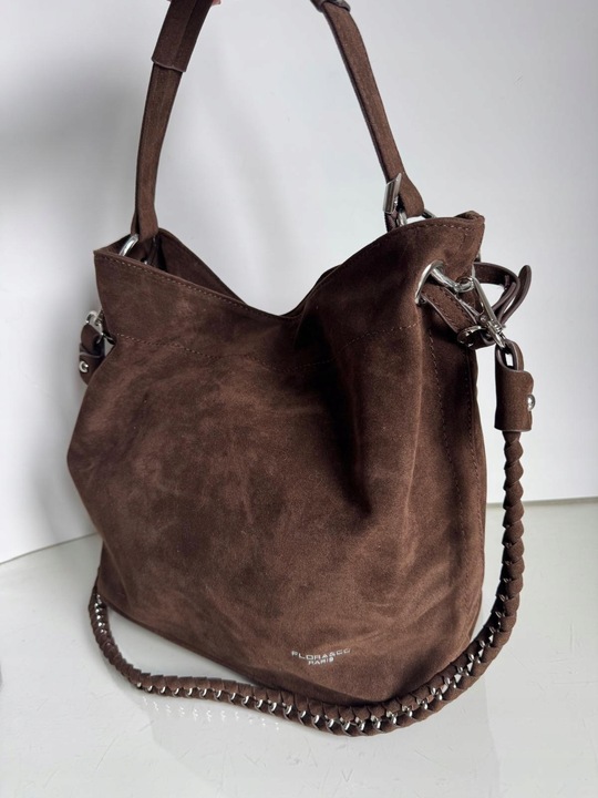 Torba Flora&Co torebka duża worek zamsz zamszowa eco brązowa czekoladowy