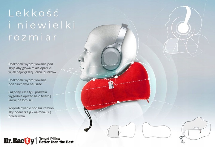 Poduszka podróżna na szyję Dr.Bacty + Gratisy - Czerwona