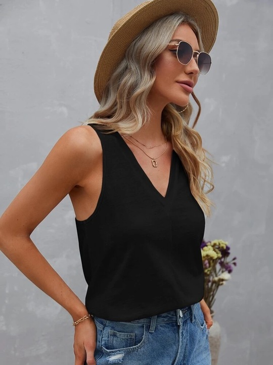 SHEIN CZARNA BLUZKA V NECK (XL)