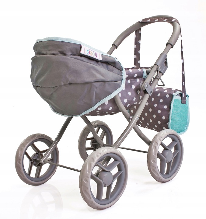 Wózek dla lalek GŁĘBOKI GONDOLA - SKŁADANY DASZEK - DUŻE KOŁA + TORBA Doris