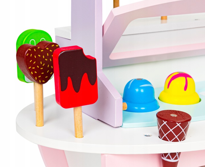 Drewniany Wózek Lodziarnia Stragan Dla Dzieci Sklep Montessori Duży 3w1