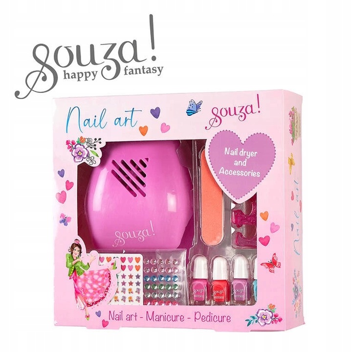 Zestaw lakierów i akcesoriów do paznokci z suszarką 10 el., 6 lat+, Souza!