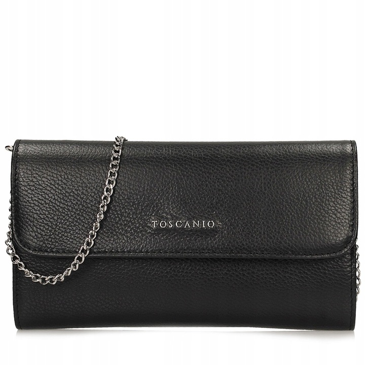 Kopertówka Damska Skóra Naturalna Elegancka Wyjściowa Pojemna Czarna E68