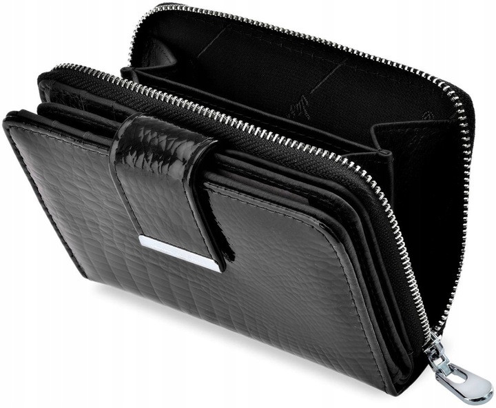 Lakierowany PORTFEL Damski SKÓRZANY Pojemny Portmonetka SKÓRA Pakowny