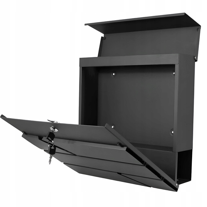 LISTOWA POCZTOWA SKRZYNKA NA LISTY POCZTĘ CZARNY MAT Z GAZETNIKIEM DUŻA A4