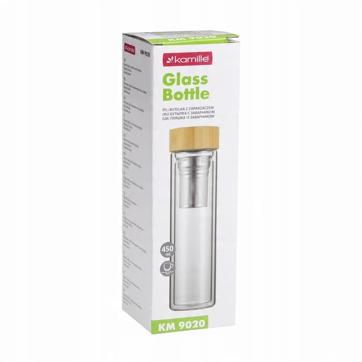 BUTELKA SZKLANA TERMICZNA Z ZAPARZACZEM FILTREM BIDON NA WODĘ KAMILLE