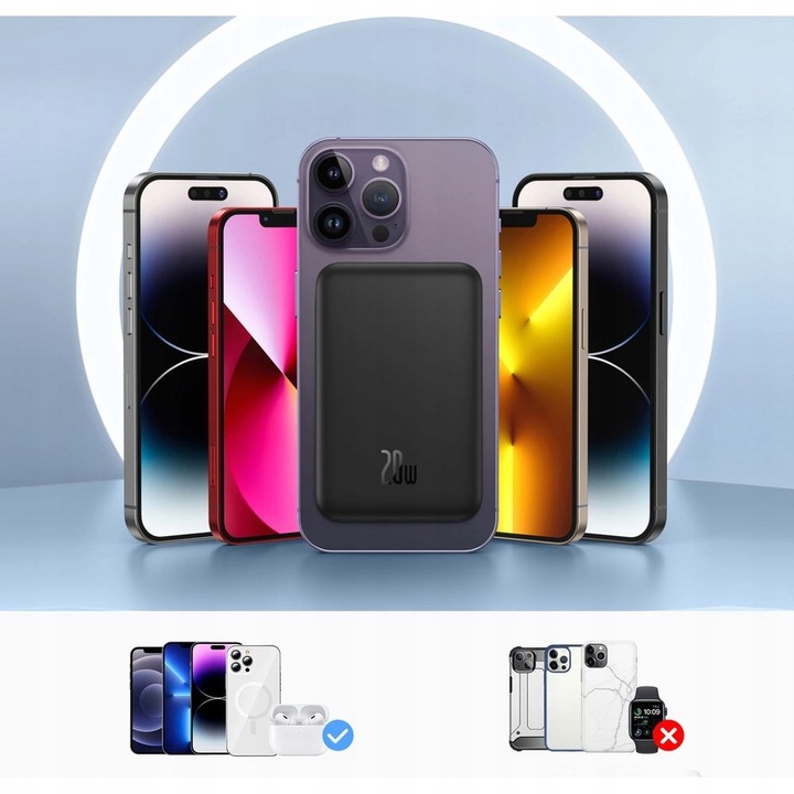 Powerbank indukcyjny z kablem USB-C Baseus do MagSafe Qi QC PD 5000mAh 20W