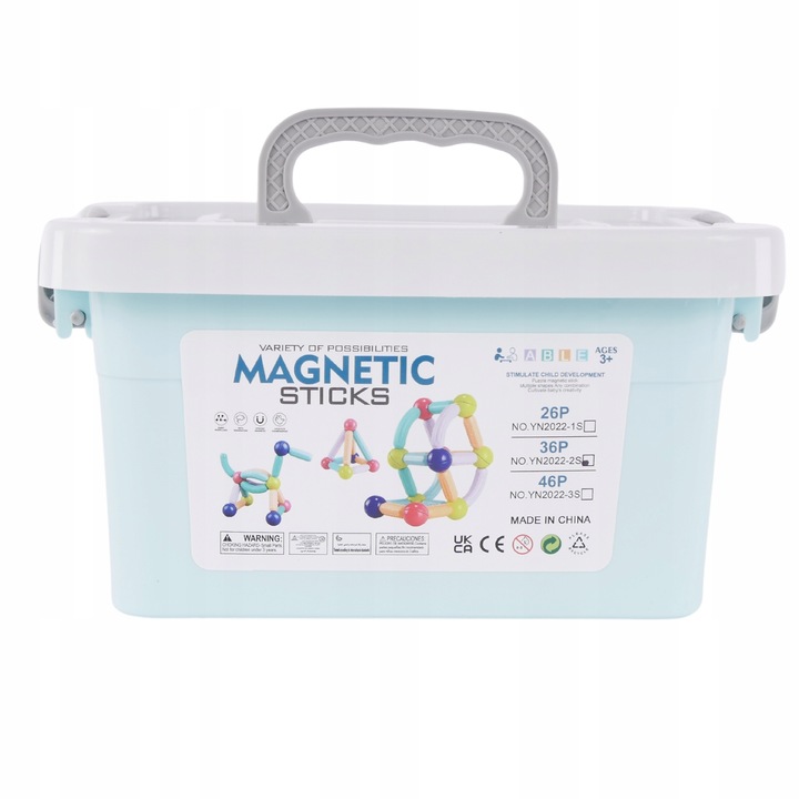 Klocki Magnetyczne Duże Konstrukcyjne Dla Dzieci 36 el Kuferek Kulki Zestaw