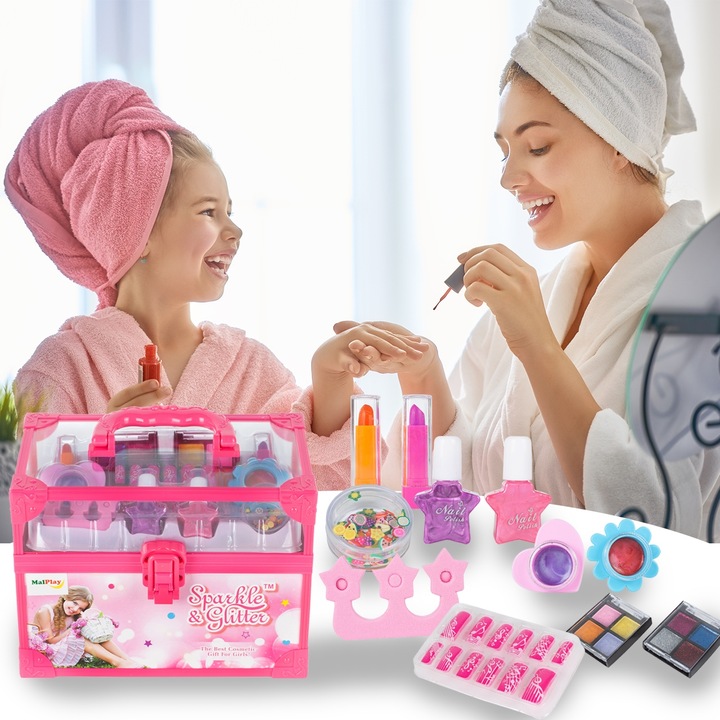 ZESTAW MAKE UP MANICURE W KUFERKU DLA DZIECI DO MALOWANIA PAZNOKCI LAKIERY