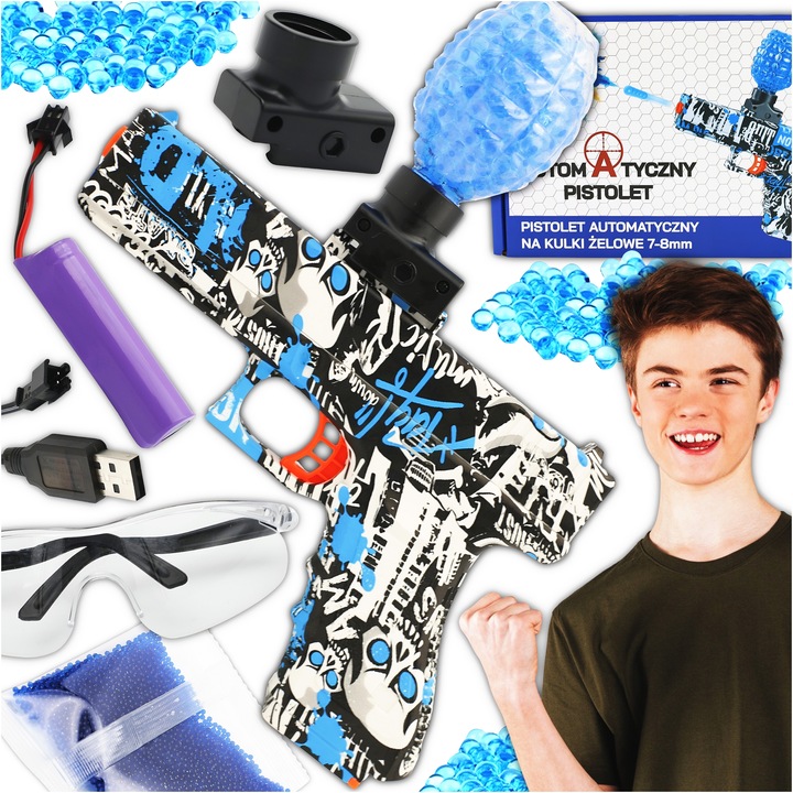 PISTOLET NA KULKI ŻELOWE WODNE AUTOMAT ELEKTRYCZNY BEZPIECZNY OKULARY
