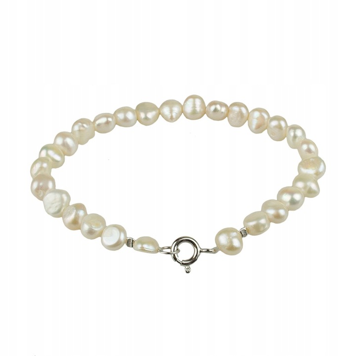 SREBRNY NASZYJNIK Z PRAWDZIWYCH BIAŁYCH PEREŁ