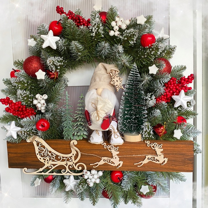 HANDMADE 50 Wianek Mikołaj świąteczny wieniec stroik na drzwi skrzat worek