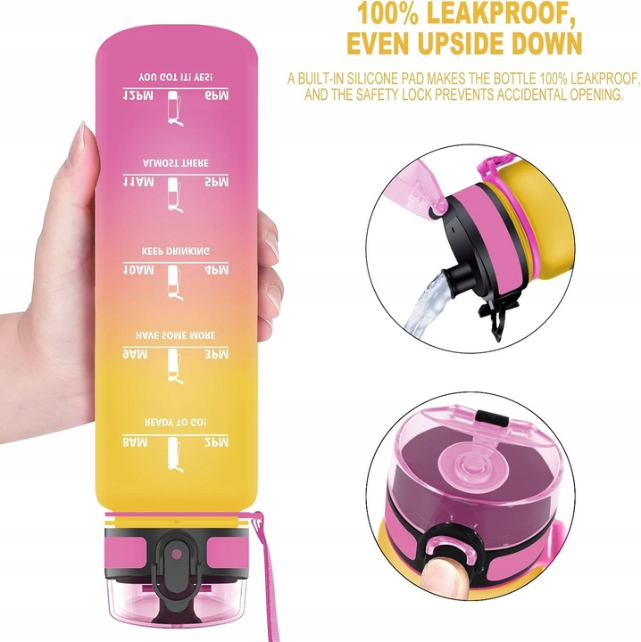 Butelka Bidon na Wodę Miarka Motywacyjna 1L TRITAN 1000ml + sitko na owoce