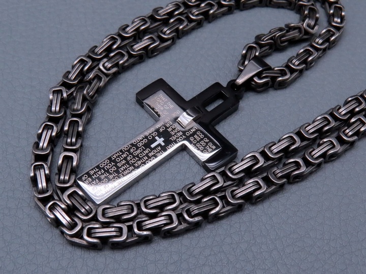CZARNY ŁAŃCUSZEK + KRZYŻYK CZARNA STAL CHIRURGICZNA 316L SPLOT KRÓLEWSKI