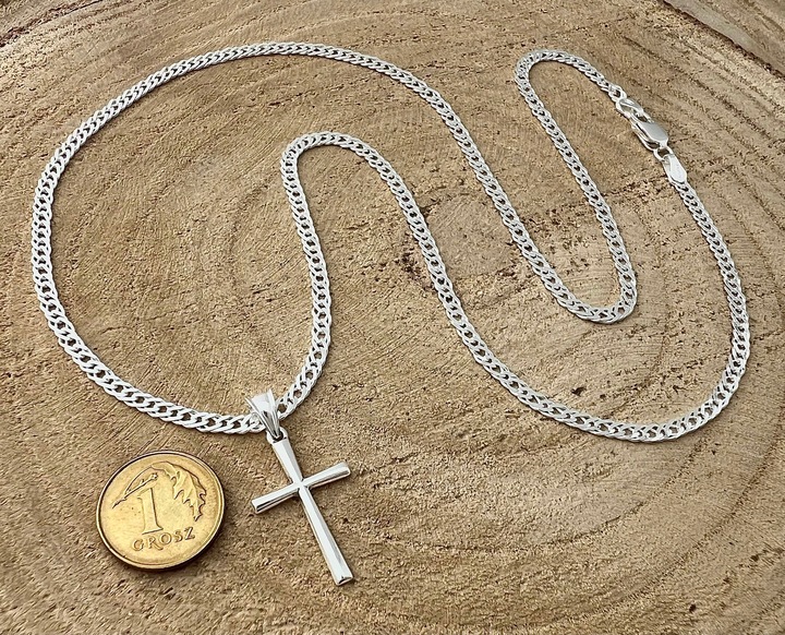 SREBRNY ŁAŃCUSZEK MĘSKI ROMBO I KRZYŻYK 030/60 ZESTAW IDEALNY NA PREZENT