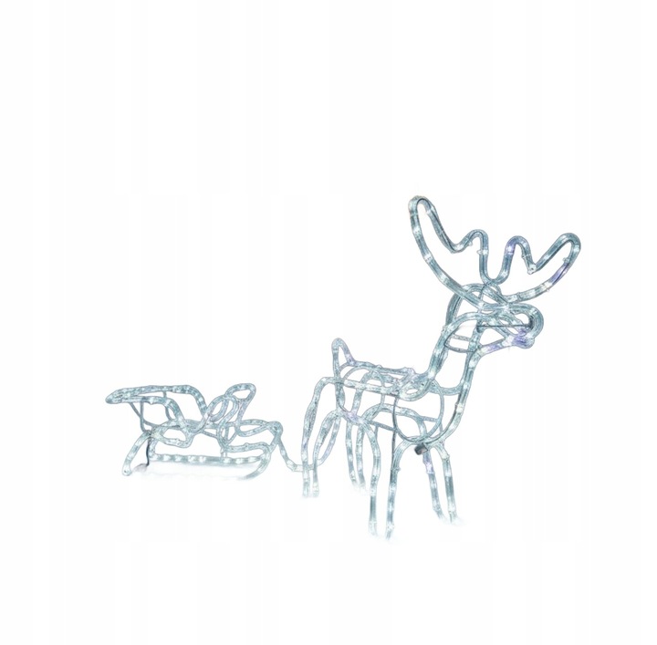 Renifer LED z Saniami na Zewnątrz - Świąteczne Światło FLASH, Biały Zimny