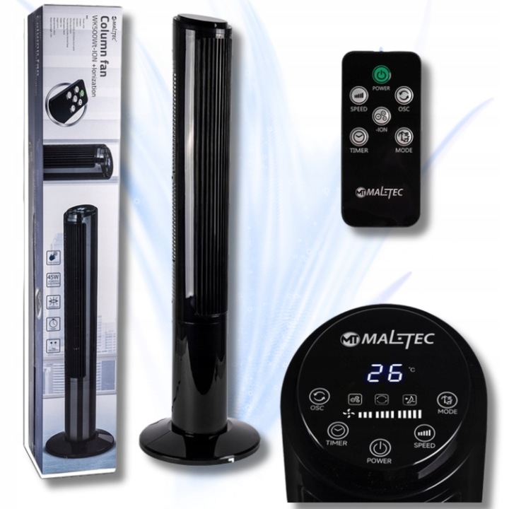 MOCNY wentylator KOLUMNOWY wiatrak podłogowy JONIZACJA OSCYLACJA CICHY