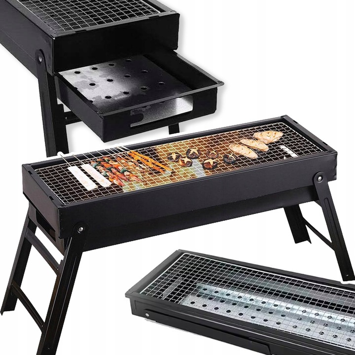 GRILL TURYSTYCZNY SKŁADANY OGRODOWY PRZENOŚNY KEMPINGOWY WĘGLOWY DUŻY 60CM
