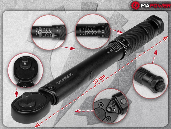 KLUCZ DYNAMOMETRYCZNY DO ROWERU 1/4' 2-24Nm CERTYFIKAT KALIBRACJI Z BLOKADĄ