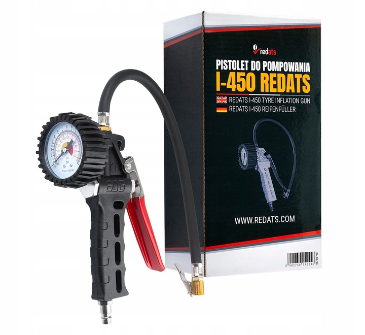 PISTOLET DO POMPOWANIA KÓŁ Z MANOMETREM WĘŻYK REDATS I-450