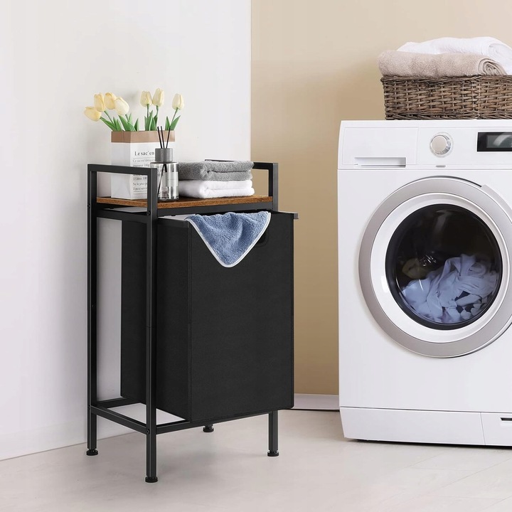 Kosz na pranie z półką INDUSTRIALNY LOFT DREWNIANY 72x50x33 (W010)