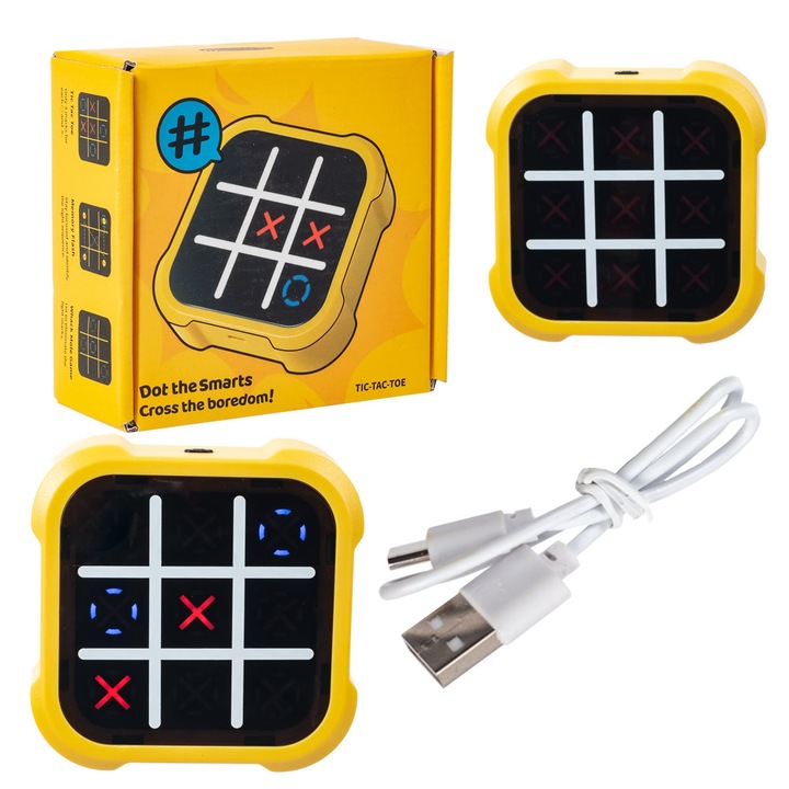 Gra Kółko i Krzyżyk Gra Elektroniczna 4w1 Różne Rozgrywki Ładowanie USB