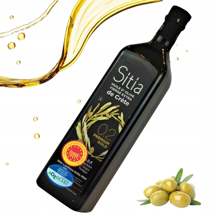 Zdrowa GRECKA oliwa z oliwek Premium - SITIA 0,2% butelka 1 L data do 04/27