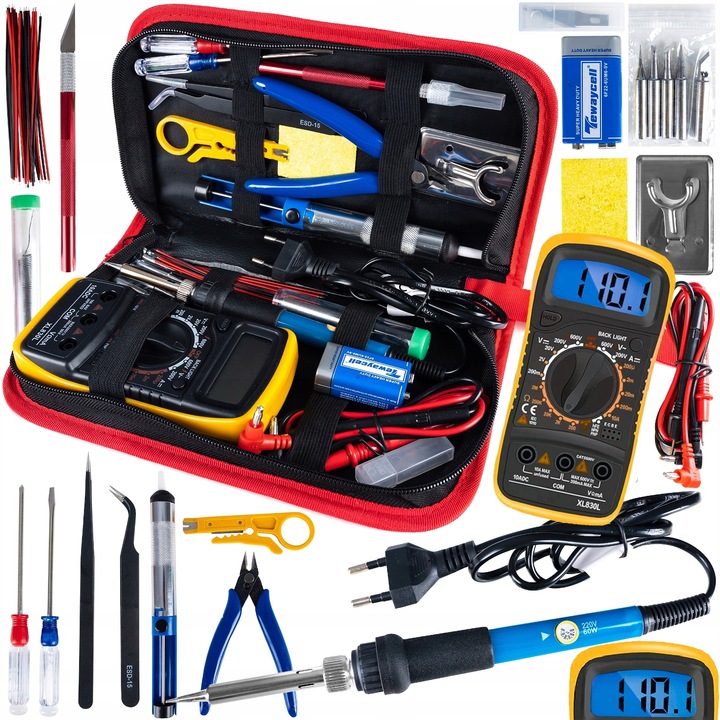 Lutownica ZESTAW NARZĘDZI DO LUTOWANIA 40 ELEMENTÓW MULTIMETR 6 GROTÓW CYNA