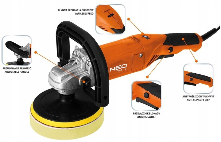 Polerka 900W 6 STOPNI REGULACJI obroty 600-3000 150 mm 04-701 NEO TOOLS