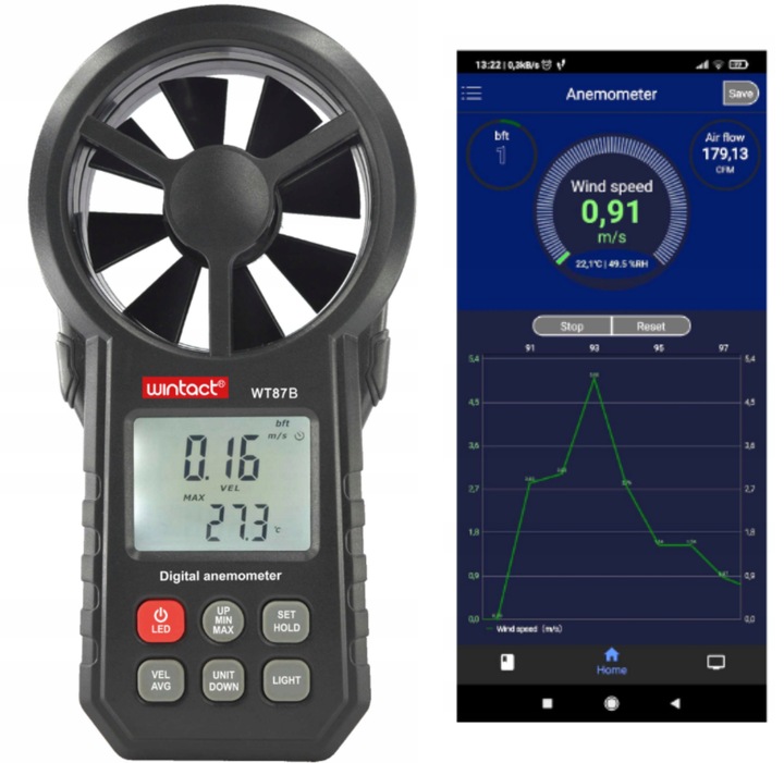ANEMOMETER MIERNIK WIATRU DO KLIMATYZACJI WIATROMIERZ APLIKACJA BLUETOOTH