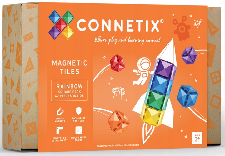 KLOCKI MAGNETYCZNE KREATYWNE 42 EL RAINBOW SQUARE PACK CONNETIX