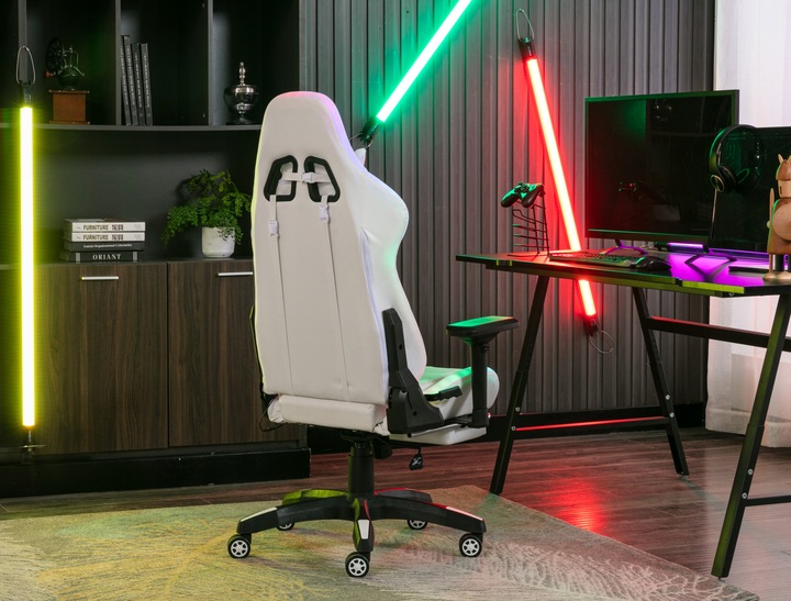 FOTEL GAMINGOWY BIUROWY WYGODNY KRZESŁO GRACZA OBROTOWY +RGB LED I PODNÓŻEK