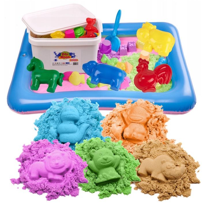 BibiMoon Piasek Kinetyczny 5kg ZESTAW Piaskownica Foremki Łopatka Wiaderko